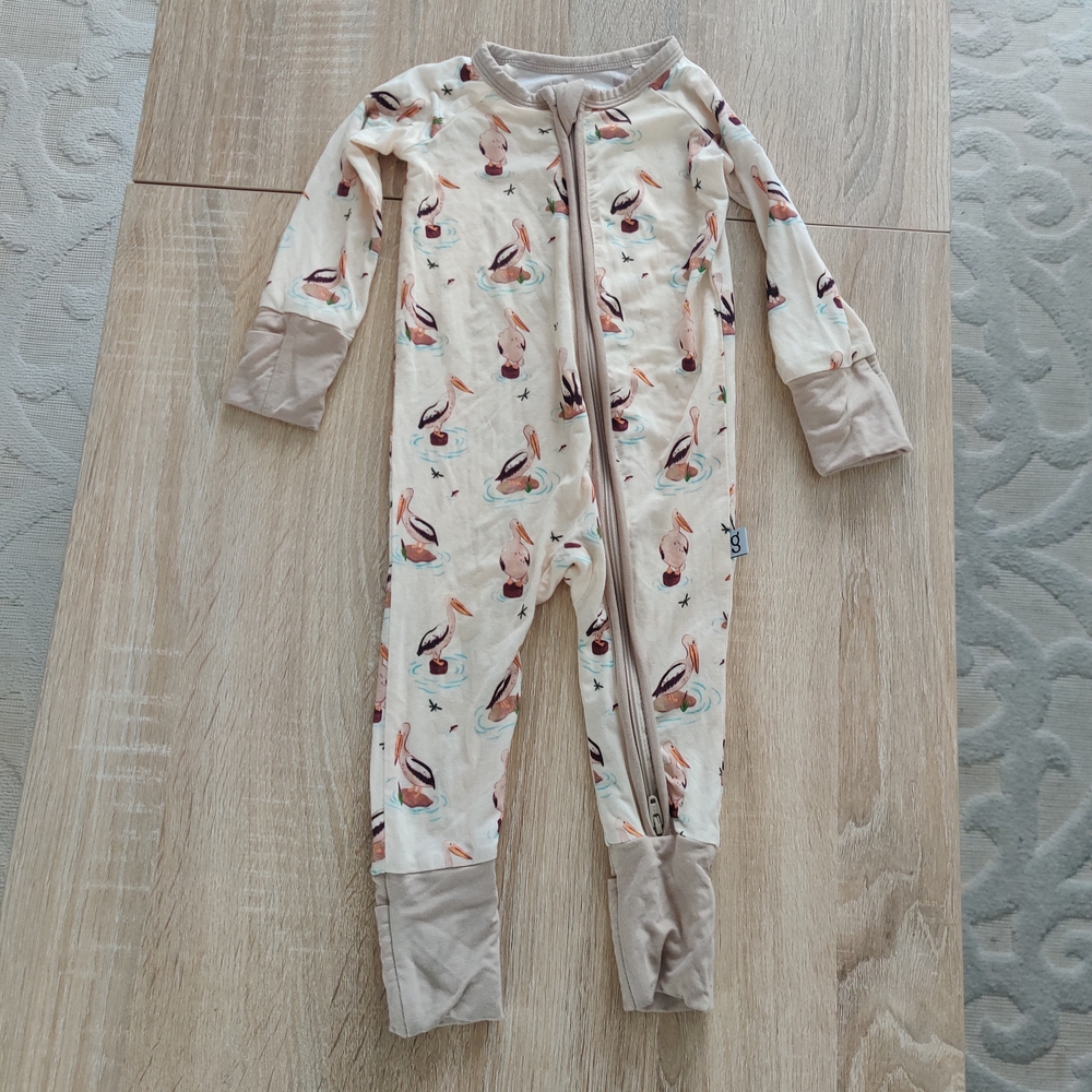 Goosies Pelican Pint Cream and Tan Kids Long One Piece Size 0-3mo
